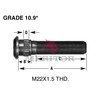 Meritor 09002001 Wheel Stud - RH Thread Direction, Serrated, 0.87" Body Length, M22 x 1.5