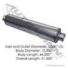 562.U6510 by AUTOMANN - Exhaust Muffler, 5" Inlet/Outlet 10" Diameter x 44" Shell for Kenworth/Mack