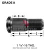 09001925 by MERITOR - Wheel Hub Stud, Right Hand, 1 1/8-16 UN-2A, Grade 8, Round Head, Serrated