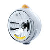 32040 by UNITED PACIFIC - Guide Headlight - 682-C Style, RH/LH, 7", Round, Chrome Housing, H4 Bulb, with 10 Amber LED Accent Light and Top Mount, Dual-Function 6 LED Light, Amber Lens