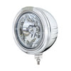 32755 by UNITED PACIFIC - Headlight - Embossed Stripe, RH/LH, 7", Round, Polished Housing, H4 Bulb, Bullet Style Bezel, with 34 Bright Amber LED Position Light and Amber LED Dual Mode Light (Clear Lens)