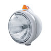 32604 by UNITED PACIFIC - Guide Headlight - 682-C Style, RH/LH, 7", Round, Polished Housing, H6024 Bulb, with Top Mount, Original Style, 5 Amber LED Signal Light, Amber Lens