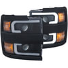 Anzo 111364 Headlight Set Projector Headlight Set; Clear Lens; w/Plank Style Switchback; Black w/Amber; Black Rim; Pair;