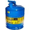 Justrite 7150300 Blue Metal Safety Can, Type 1, Five Gallon Capacity, for Kerosene and Other Flammable Liquids