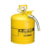 Justrite 7250220 Fuel Can 5 Gallon, 5/8" Metal Hose, Steel Safety Can for Diesel, Type II, AccuFlow, Yellow