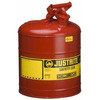 Justrite 7150100 Flame Arrestor Flame Arrester Safety Can - 5 Gallon Steel, For Flammables, Type I, Red