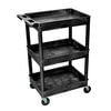 Luxor STC-111B Utility Cart Luxor® STC111 Tray Top Shelf 3 Shelf Plastic Utility Cart 24x18 4" Casters