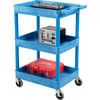 Luxor BUSTC111BU Utility Cart Luxor® BUSTC111BU Blue 3 Shelf Tray Shelf Plastic Cart 24 x 18