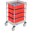 269027RD by GLOBAL INDUSTRIAL - Global Industrial Chrome Wire Cart With (4) 6"H Red Grid Containers 21" x 24" x 40"