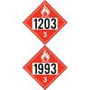 JJ Keller 1568 1993/1203 Placard - Class 3 Flammable Liquid - 20 mil Polystyrene, Laminated