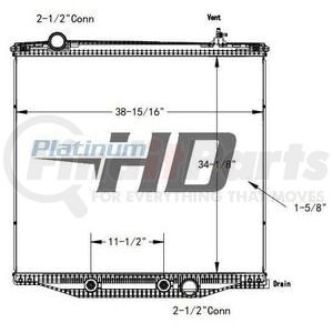 HDC011265PA by NAVISTAR - Design Style	Plastic / AluminumHeight	34 1/8Width	38 15/16Depth	1 5/8Inlet	2 1/2 connectionOutlet	2 1/2 connectionEngine Oil Cooler	NoTrans Oil Cooler	11 1/2 inch (4 plate) oil coolerMake	Navistar / InternationalModel	LT625Start Year	2