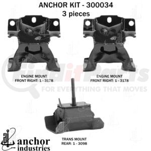 300034 by ANCHOR MOTOR MOUNTS - Engine Mount Kit - Front and Rear, 3-Piece Set