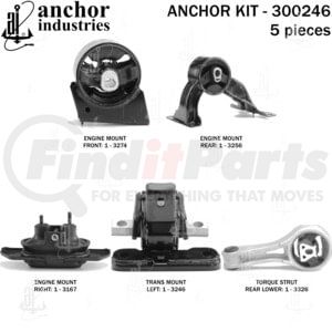 300246 by ANCHOR MOTOR MOUNTS - Engine Mount Kit - Front, Rear, Right, Left, Rear Lower (Chrysler 200 11-14, Dodge Avenger 11-14)