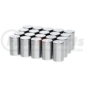 10013 by UNITED PACIFIC - Wheel Lug Nut Cover Set - 33mm x 3- 1/2", Chrome, Plastic, Cylinder, Thread-On