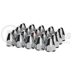 10045 by UNITED PACIFIC - Wheel Lug Nut Cover Set - 1-1/2" x 2-3/4", Chrome, Plastic, Bullet, Push-On, Non-Flange