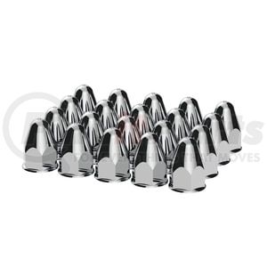 10045 by UNITED PACIFIC - Wheel Lug Nut Cover Set - 1-1/2" x 2-3/4", Chrome, Plastic, Bullets, Push-On Style