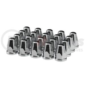 10060 by UNITED PACIFIC - Wheel Lug Nut Cover Set - 33mm x 2-5/8", Chrome, Plastic, Bullets, with Flange, Push-On Style