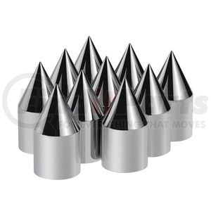 10768 by UNITED PACIFIC - Wheel Lug Nut Cover Set - 1 1/8" x 2 13/16", Chrome, Plastic, Spike, Push-On Style