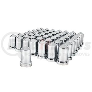 10117CB by UNITED PACIFIC - Wheel Lug Nut Cover Set - 33mm x 3-3/16" Chrome, Plastic, Pointed With Flange, Push-On