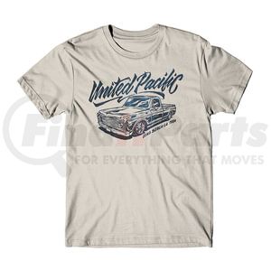 99307M by UNITED PACIFIC - T-Shirt - United Pacific Calligraphy C10, Sand, with Dark Blue Print, Cotton, Medium