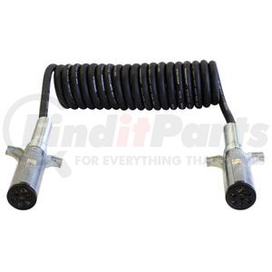 Tectran 7ETB222MG Trailer Power Cable Trailer Power Cable - 12 ft., 7-Way, Powercoil, Light Duty, Black, with Spring Guards