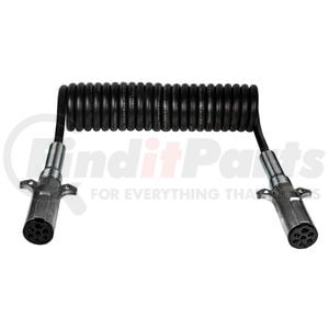 Tectran 7ETB222MV Trailer Power Cable Trailer Power Cable - 12 ft., 7-Way, V-Line, Powercoil, Light Duty, Black, Die-Cast