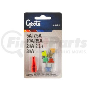 82ANS7P by GROTE - Low Profile Miniature Blade Fuse Assortment & Puller, 8 Pk