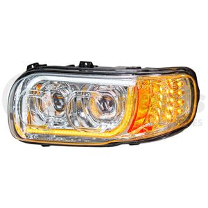 31144 by UNITED PACIFIC - Headlight Assembly - LH, LED, Black Housing, High/Low Beam, with LED Signal Light, Position Light and Side Marker