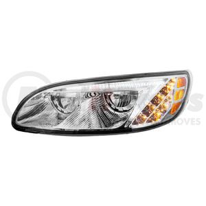 35883 by UNITED PACIFIC - LED Chrome Headlight with Turn Signal for Peterbilt 386 (2005-15), 387 (1999-10) - Driver Side