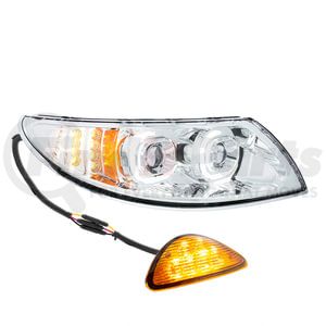 35990 by UNITED PACIFIC - Chrome LED Projector Headlight with RR Facing Turn Signal for 2002-18 International Durastar - Passenger Side