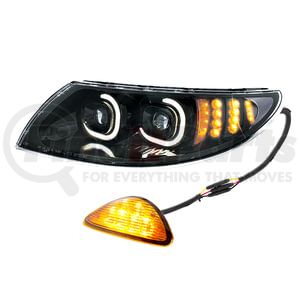 35991 by UNITED PACIFIC - Black LED Projector Headlight with RR Facing Turn Signal for 2002-18 International Durastar - Driver Side