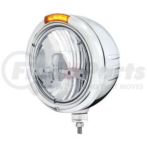 32730 by UNITED PACIFIC - Classic Embossed Stripe 5 LED Headlight - RH/LH, 7", Round, Polished Housing, Bullet Style Bezel, with Amber LED Dual Mode Light, Amber Lens