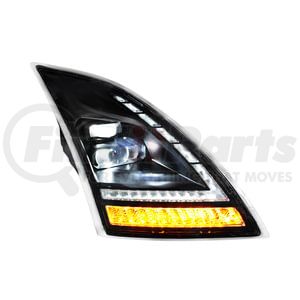 32943 by UNITED PACIFIC - Blackout Full LED Headlight with LED Turn Signal / DRL for 2018-2024 Volvo VNL - Passenger Side