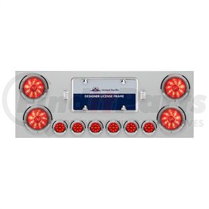 34664 by UNITED PACIFIC - Tail Light Panel - Stainless Steel, Rear Center, with 4X10 LED 4" Lights & 6X 9 LED 2" Lights, Red LED & Lens