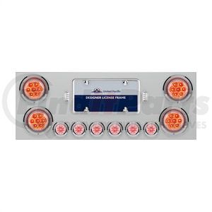 34667 by UNITED PACIFIC - Tail Light Panel - Stainless Steel, Rear Center, with 4X7 LED 4" Reflector Lights & 6X 9 LED 2" Lights, Red LED/Clear Lens