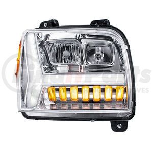 35131 by UNITED PACIFIC - Chrome Headlight with LED DRL Light Bar / Turn Signal for 2018-2024 Kenworth W990 - Passenger Side