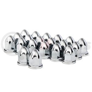 10061 by UNITED PACIFIC - Wheel Lug Nut Cover Set - 1.5" x 2 3/4", Chrome, Plastic, Bullet, with Flange, Push-On Style