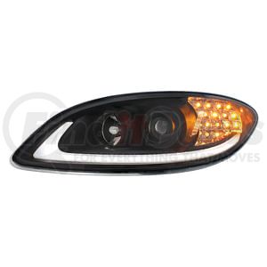 31177 by UNITED PACIFIC - Projection Headlight Assembly - LH, Black Housing, High/Low Beam, H7/H1 Bulb, with LED Signal Light, Position Light and Side Marker