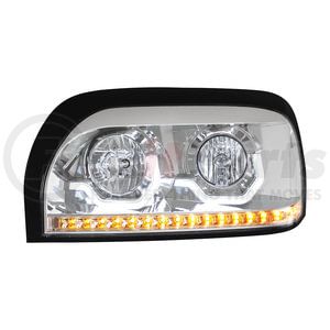 31203 by UNITED PACIFIC - Headlight Assembly - LH, Chrome Housing, High/Low Beam, H7/9005 Bulb, with LED Signal Light and Position Light Bar