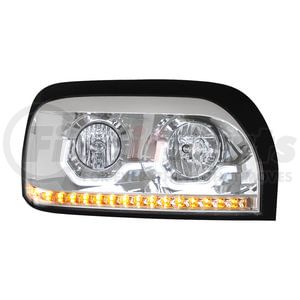 31204 by UNITED PACIFIC - Headlight Assembly - RH, Chrome Housing, High/Low Beam, H7/9005 Bulb, with LED Signal Light and Position Light Bar