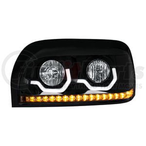 31205 by UNITED PACIFIC - Headlight Assembly - LH, Black Housing, High/Low Beam, H7/9005 Bulb, with LED Signal Light and Position Light Bar