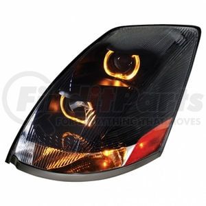 31232 by UNITED PACIFIC - Blackout Projection Headlight with Amber LED Light Bar for 2003-2017 Volvo VN/VNL - Driver Side
