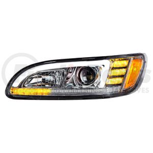 35765 by UNITED PACIFIC - Chrome Projection Headlight with LED Sequential Turn Signal and DRL for 2005-15 Peterbilt 386 - Driver Side