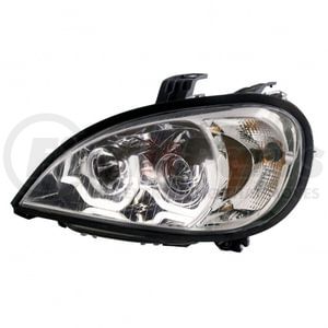 31256 by UNITED PACIFIC - Projection Headlight Assembly - LH, Chrome Housing, High/Low Beam, H7/H1/3157 Bulb, with Signal Light and LED Position Light Bar