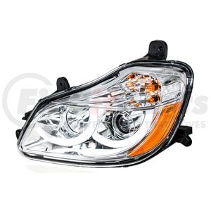 31454 by UNITED PACIFIC - Projection Headlight Assembly - LH, Chrome Housing, High/Low Beam, H7 Quartz/H1 Quartz Bulb, with Signal Light, LED Position Light and LED Side Marker