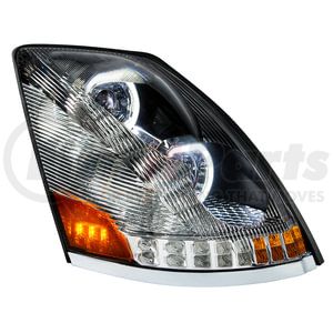 35750 by UNITED PACIFIC - 10 LED Chrome Headlight for 2003-2017 Volvo VN/VNL - Passenger Side