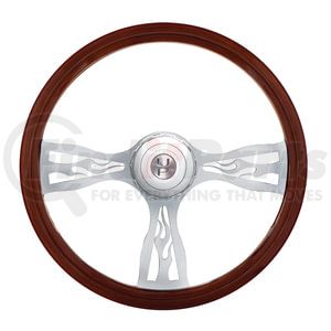 88180 by UNITED PACIFIC - Steering Wheel - 18" Flame Style Wood, for 2006+ Peterbilt and 2003+ Kenworth Trucks