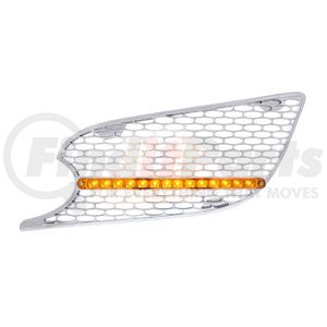 41775 by UNITED PACIFIC - Grille Air Intake- LH, Chrome, with LED Light, Amber LED/Amber Lens, for 2013+ Peterbilt 579