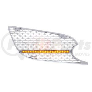 41784 by UNITED PACIFIC - Grille Air Intake - RH, Chrome, with Reflector LED Light, Amber LED/Clear Lens, for 2013+ Peterbilt 579