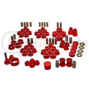 318122R by ENERGY SUSPENSION - Hyper-Flex System; Red; Incl. Front/Rear Control Arm Bushing; Rack/Pinion Bushing; Rear Spring Cushions;Rear Strut Rod Bushing;Ball Joint/Tie Rod End Boots;Perf. Polyurethane;